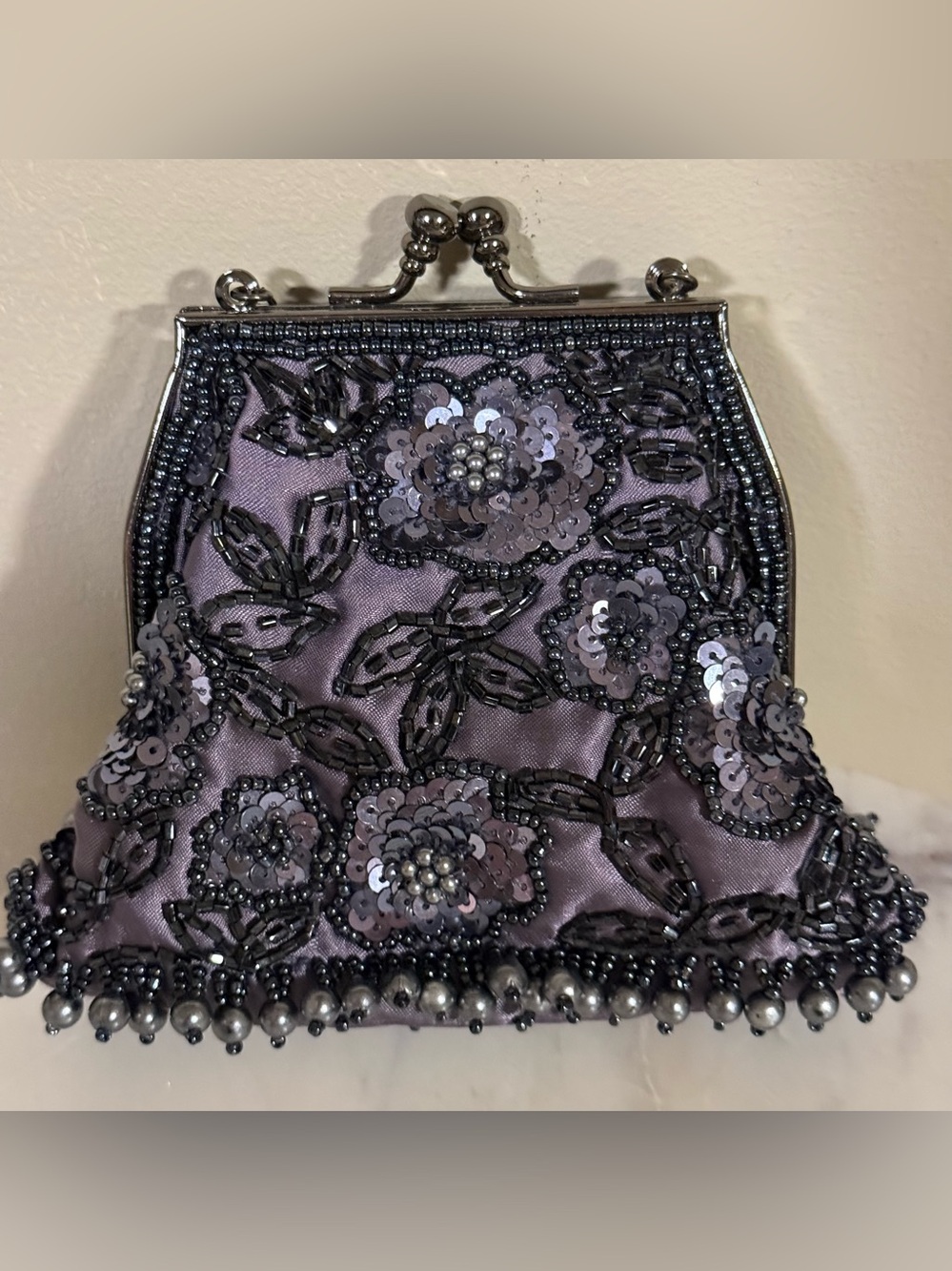 Embellished Valerie Stevens Lavender Beaded Frame Purse